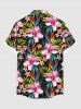Plus Size Tropical Leaf Hibiscus Flower Print Buttons Pocket Hawaii Shirt For Men -  