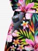 Combinaison hawaïenne cintrée grande taille à imprimé feuilles tropicales et fleurs d'hibiscus - Noir XS