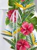 Combinaison hawaïenne cintrée grande taille à imprimé feuilles tropicales et fleurs d'hibiscus - Blanc 1X