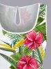 Combinaison hawaïenne cintrée grande taille à imprimé feuilles tropicales et fleurs d'hibiscus - Blanc 1X