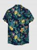 Plus Size Tropical Leaf Hibiscus Flower Print Buttons Pocket Hawaii Shirt For Men -  