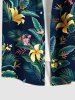 Plus Size Tropical Leaf Hibiscus Flower Print Buttons Pocket Hawaii Shirt For Men -  