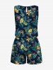 Combinaison hawaïenne cintrée grande taille à imprimé feuilles tropicales et fleurs d'hibiscus - Noir 2X