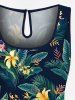 Combinaison hawaïenne cintrée grande taille à imprimé feuilles tropicales et fleurs d'hibiscus - Noir 2X