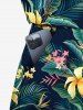 Combinaison hawaïenne cintrée grande taille à imprimé feuilles tropicales et fleurs d'hibiscus - Noir 2X