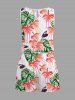 Plus Size Tropical Leaf Flower Insects Print Hawaii Drawstring Pocket Romper -  