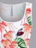Plus Size Tropical Leaf Flower Insects Print Hawaii Drawstring Pocket Romper -  
