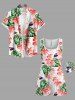 Plus Size Tropical Leaf Flower Insects Print Hawaii Drawstring Pocket Romper -  