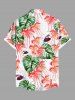 Plus Size Tropical Leaf Flower Insects Print Hawaii Button Pocket Shirt For Men -  