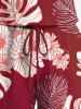 Plus Size Tropical Leaf Flower Print Hawaii Drawstring Pocket Romper -  