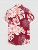 Plus Size Tropical Leaves Floral Print Hawaii Button Pocket Shirt For Men -  