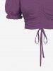 Plus Size Cold Shoulder Puff Sleeves Cinched Solid Ruffles Top -  