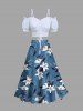 Plus Size Ombre Floral Leaves Print Hawaii Split A Line Skirt -  