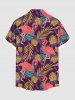 Plus Size Colorful Tropical Leaf Flamingo Print Hawaii Button Pocket Shirt For Men -  