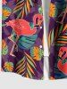 Plus Size Colorful Tropical Leaf Flamingo Print Hawaii Button Pocket Shirt For Men -  