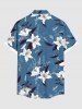 Plus Size Ombre Flower Leaf Print Hawaii Buttons Pocket Shirt For Men -  
