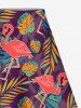 Plus Size Colorful Tropical Leaves Flamingo Print Hawaii Split A Line Skirt -  