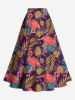 Plus Size Colorful Tropical Leaves Flamingo Print Hawaii Split A Line Skirt -  