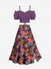Plus Size Colorful Tropical Leaves Flamingo Print Hawaii Split A Line Skirt -  