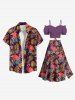 Plus Size Colorful Tropical Leaves Flamingo Print Hawaii Split A Line Skirt -  