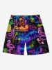 Short de plage hawaïen grande taille à imprimé cocotier, flamant rose et jus d'ananas pour homme - Noir 5XL