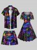 Short de plage hawaïen grande taille à imprimé cocotier, flamant rose et jus d'ananas pour homme - Noir 5XL
