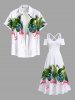 Robe longue trapèze grande taille à imprimé flamants roses et feuilles tropicales, style hawaïen, épaules dénudées et croisée - Blanc S
