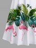 Robe longue trapèze grande taille à imprimé flamants roses et feuilles tropicales, style hawaïen, épaules dénudées et croisée - Blanc S