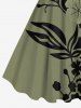 Plus Size Flower Branch Leaf Two Tone Print Hawaii A Line Tank Dress -  