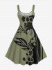Plus Size Flower Branch Leaf Two Tone Print Hawaii A Line Tank Dress -  