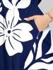 Plus Size Floral Leaves Branch Contrast Two Tone Print Hawaii Split Pocket A Line Midi Dress -  