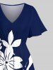 Plus Size Floral Leaves Branch Contrast Two Tone Print Hawaii Split Pocket A Line Midi Dress -  