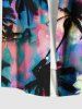 Plus Size Coconut Tree Colorful Ombre Colorblock Print Hawaii Buttons Pocket Shirt For Men -  