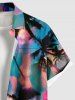 Plus Size Coconut Tree Colorful Ombre Colorblock Print Hawaii Buttons Pocket Shirt For Men -  