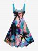 Plus Size Coconut Tree Colorful Ombre Colorblock Print Hawaii A Line Tank Dress -  