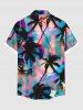 Plus Size Coconut Tree Colorful Ombre Colorblock Print Hawaii Buttons Pocket Shirt For Men -  