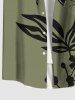 Plus Size Flower Branch Leaf Two Tone Print Hawaii Button Pocket Shirt For Men -  
