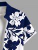 Chemise hawaïenne grande taille à imprimé floral, feuilles, branches, contraste bicolore, boutonnée et poche pour homme - Blanc 3XL