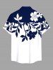 Chemise hawaïenne grande taille à imprimé floral, feuilles, branches, contraste bicolore, boutonnée et poche pour homme - Blanc 3XL
