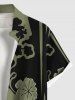 Plus Size Flower Branch Leaf Two Tone Print Hawaii Button Pocket Shirt For Men -  