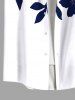 Chemise hawaïenne grande taille à imprimé floral, feuilles, branches, contraste bicolore, boutonnée et poche pour homme - Blanc 3XL
