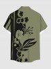 Plus Size Flower Branch Leaf Two Tone Print Hawaii Button Pocket Shirt For Men -  