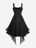 Plus Size Flower Flocking Lace Up Grommets Asymmetrical Tank Dress -  