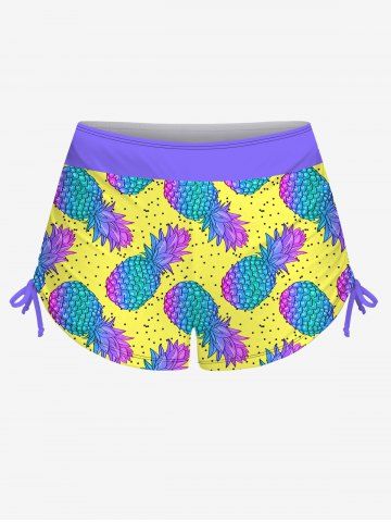 Fashion Ombre Pineapple Pin Dot Print Twist Backless Halter Cinched Boyleg Hawaii Tankini Swimsuit