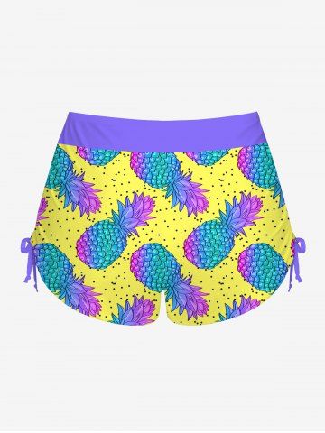 Fashion Ombre Pineapple Pin Dot Print Twist Backless Halter Cinched Boyleg Hawaii Tankini Swimsuit