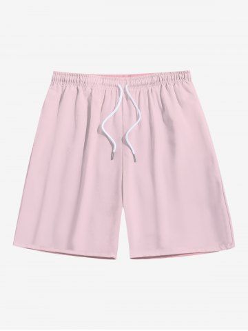 Plus Size Solid Color Pockets Drawstring Beach Shorts For Men - LIGHT PINK - M