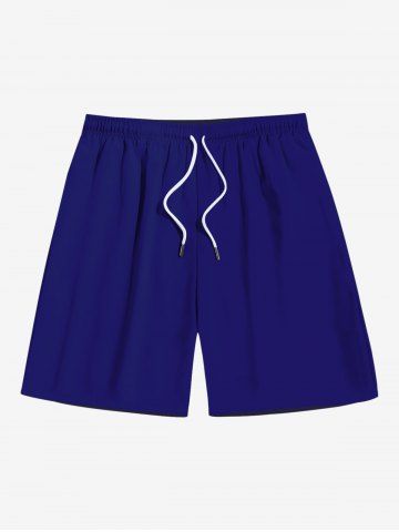 Plus Size Solid Color Pockets Drawstring Beach Shorts For Men - DEEP BLUE - M