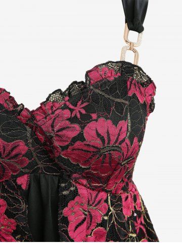 Plus Size Floral Lace Ruffles Backless Layered Tank Top