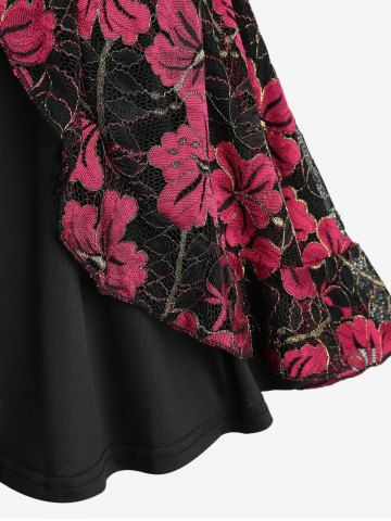 Plus Size Floral Lace Ruffles Backless Layered Tank Top