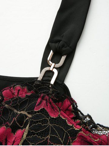 Plus Size Floral Lace Ruffles Backless Layered Tank Top